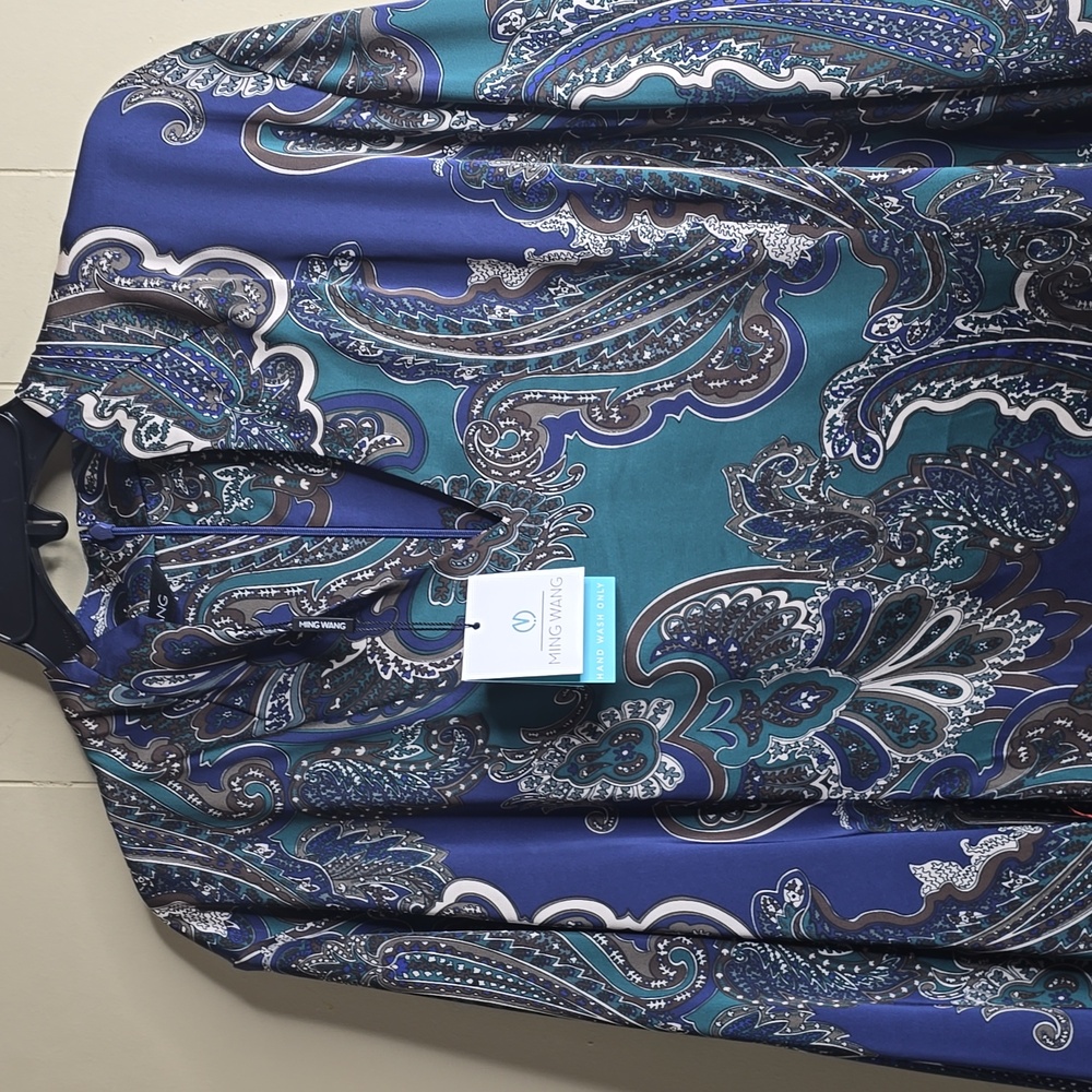 Ming Wang Paisley Print Crepe de Chine Dress XL - Picture 7 of 14